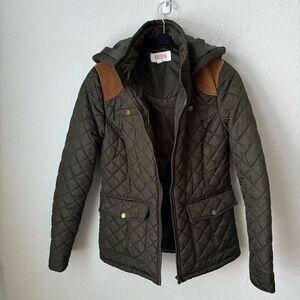 Krush Quilted Olive Coat with Hood Size Small